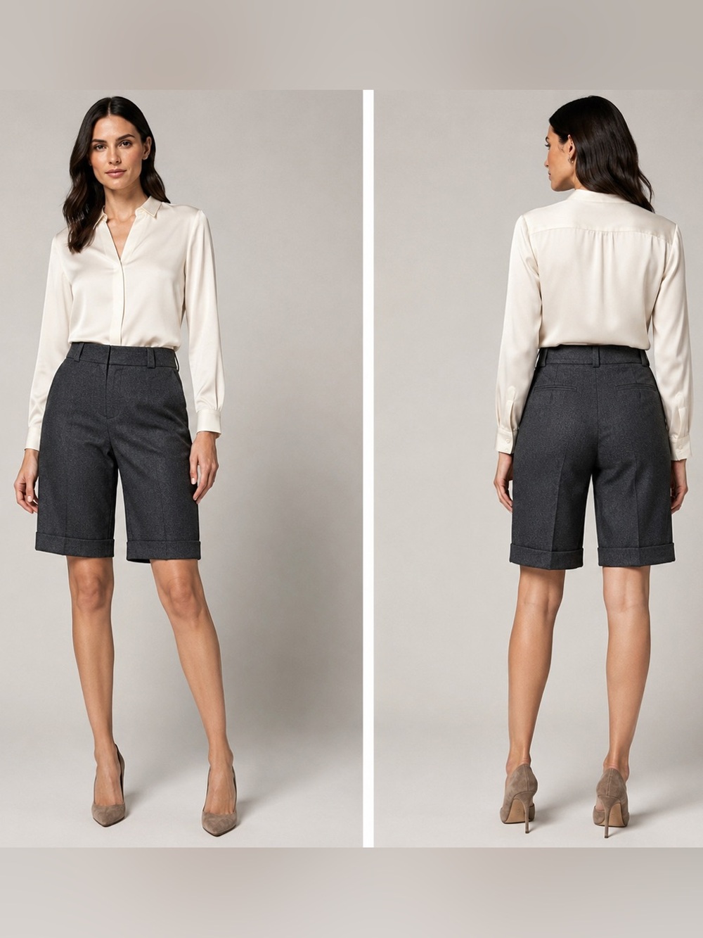 Burberry London Wool Angora Cashmere Bermuda Shorts Charcoal Size US 10/UK 12
